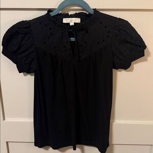 LOFT Black Textured Puff Sleeve Top